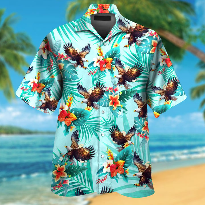 Eagle With Tropical Flowers Colorful Hawaiian Shirt