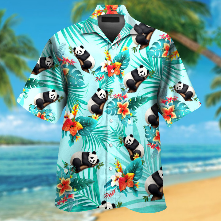 Sleeping Panda With Tropical Flowers Colorful Hawaiian Shirt