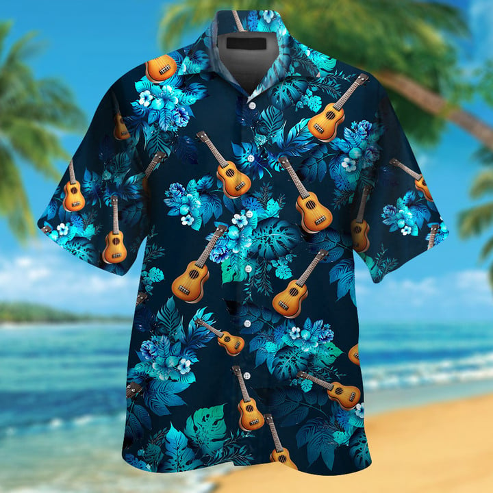 Ukulele Tropical Flowers Hawaiian Shirt For Music Lover