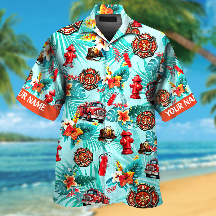 Custom Name Firefighter Colorful Hawaiian Shirts for Men & Women