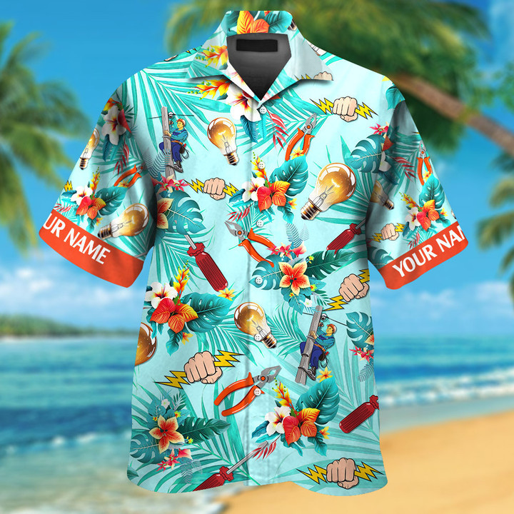 Custom Name Electrician Colorful Hawaiian Shirts for Men & Women