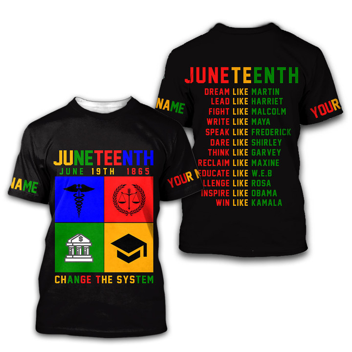 Juneteenth June 19th 1865 Change The System Custom Name 3D All Over Printed Shirts