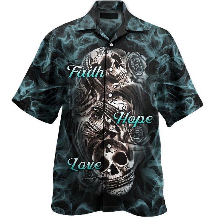 Faith Hope Love Skull Tattoo Hawaiian Shirt