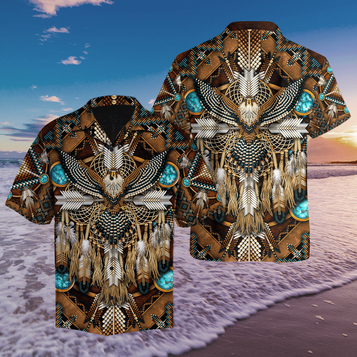 Brown Dream Catcher and Feather Native American All Over Printed Hawaiian Shirt
