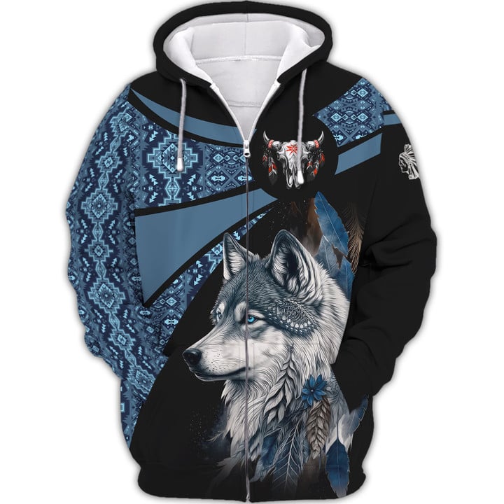 Native American Wolf Custom Name Zipper Hoodie Native Pride Personalized Shirts