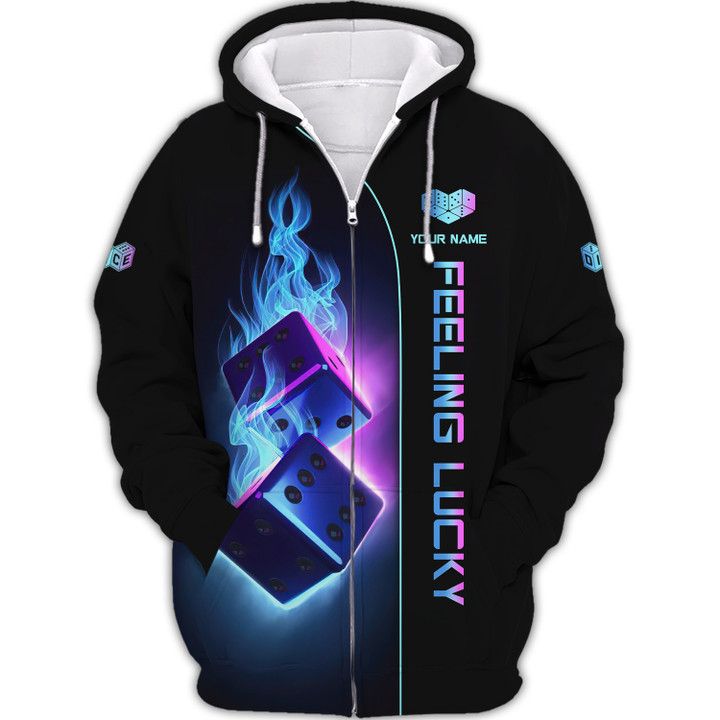Glowing Dice 3D Custom Name Zipper Hoodie Personalized Gift For Dice Lovers