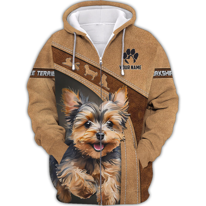 Yorkshire Terrier Custom Name 3D Zipper Hoodie Personalized Gift For Yorkshire Lovers