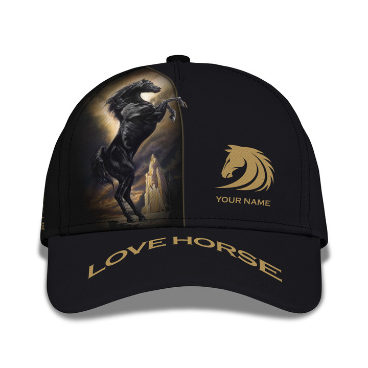 Black Horse Personalized Name 3D Classic Cap Angel Horse Gift For Horses Lovers