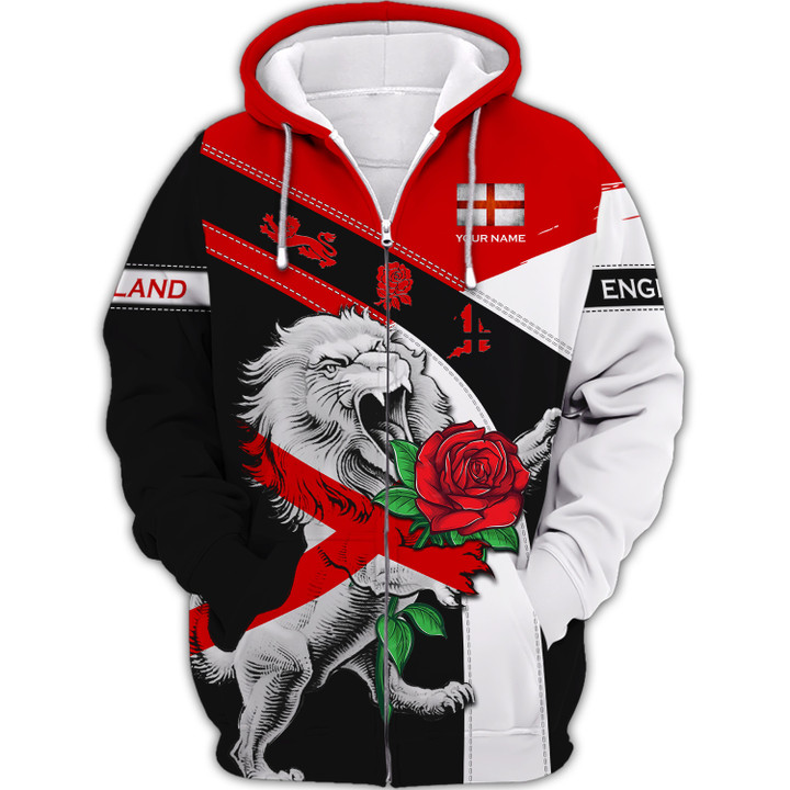 England Personalized Name 3D Full Print Zipper Hoodie Gift For England Lovers