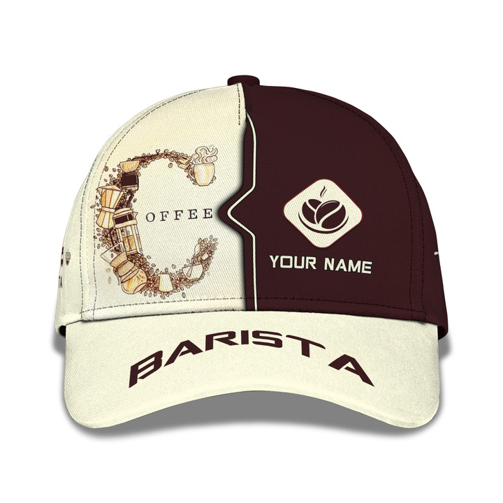 Personalized Name 3D Barista Classic Cap Coffee Pattern Gift For Barbers
