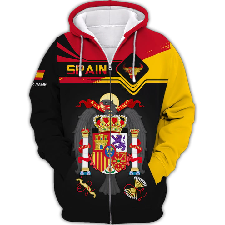 Custom Name Spain 3D Zipper Hoodie Personalized Name Gift For Spain Lovers