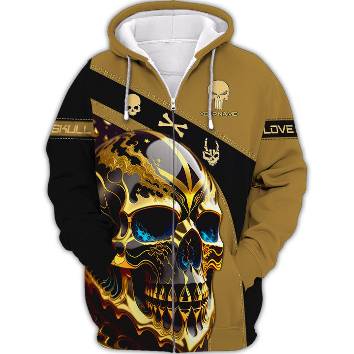 Galaxy Skull Gold Life Personalized Name 3D Skull Zipper Hoodie