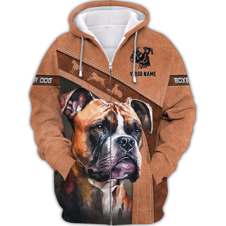 Boxer Dog Art Design for Men Women Boxer Dog Breed Lovers Zipper Hoodie