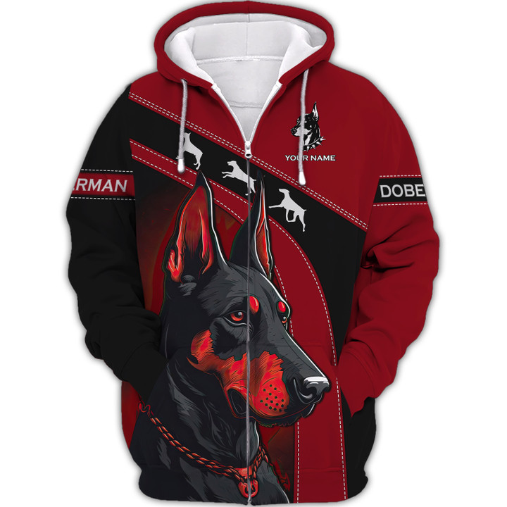 Dobermann Pinscher Personalized Name 3D Zipper Hoodie Gift For Doberman Lovers