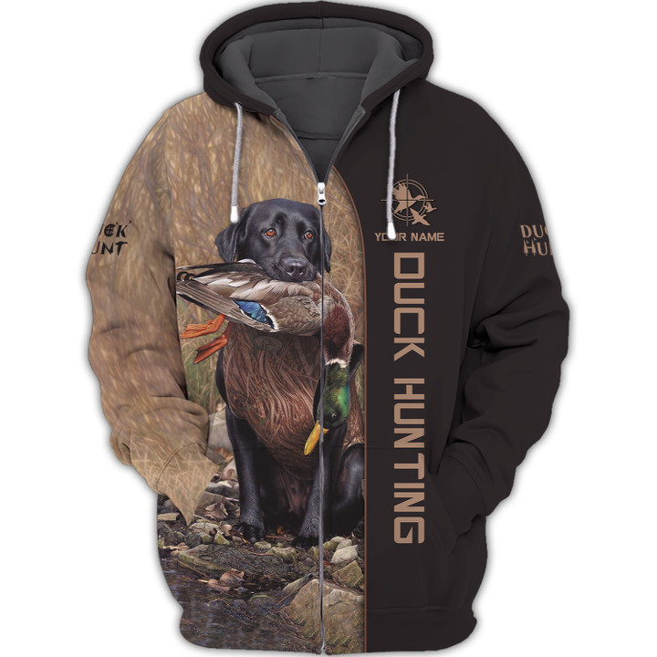 Black Labrador Duck Hunting Personalized Name 3D Zipper Hoodie