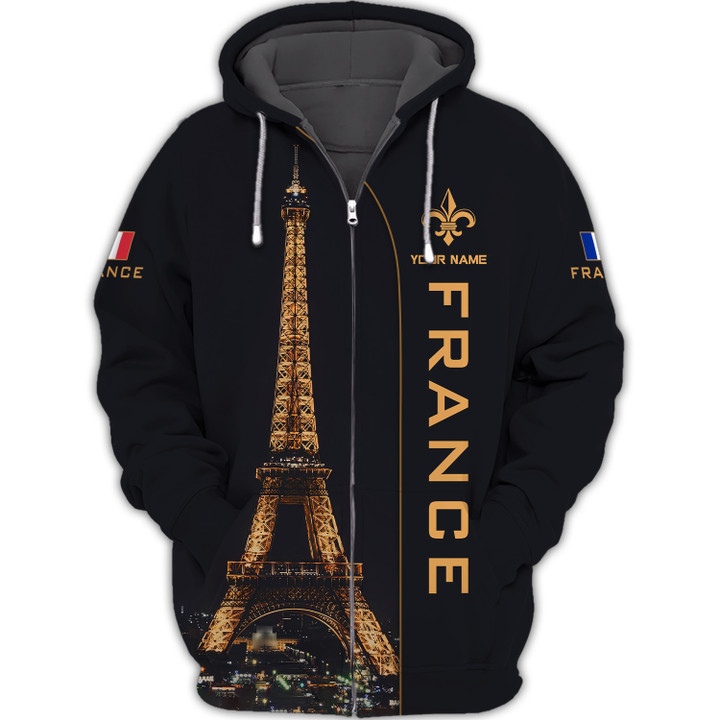 France Zipper Hoodie Eiffel Personalized Name 3D Zipper Hoodie Gift For France Lovers