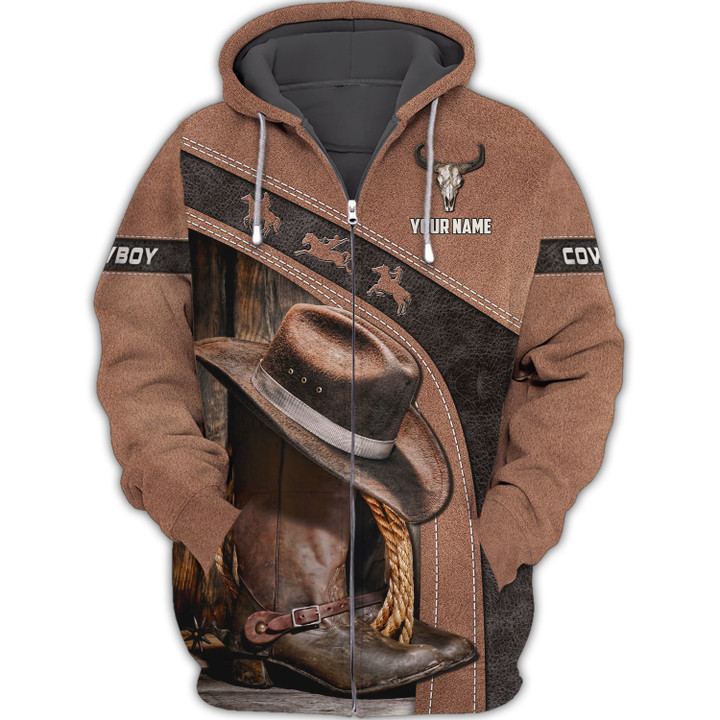 Cowboy Rodeo Personalized Name 3D Zipper Hoodie Custom Name Gift For Cowboy