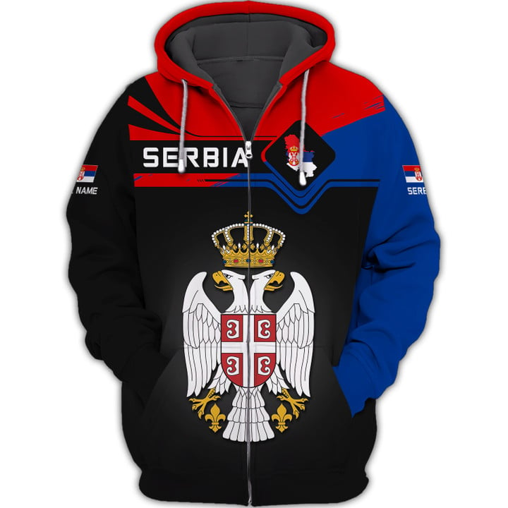 Serbia Personalized Name 3D Zipper Hoodie Custom Gift For Serbia Lovers