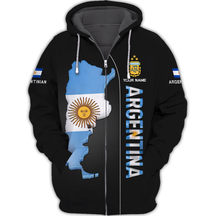 Argentina Personalized Name 3D Zipper Hoodie Custom Name Gift For Argentina Lovers