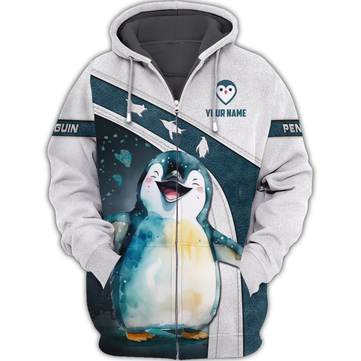 Penguin Personalized Name 3D Zipper Hoodie Custom Name Gift For Penguin Lovers
