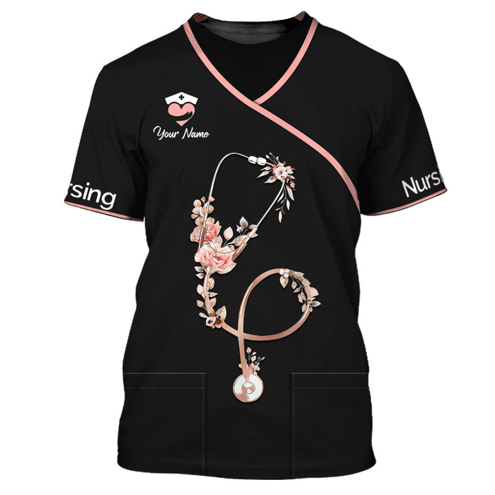 Flower Nursing Shirts Custom Name 3D Nurse Shirts Gift For Men And Woman