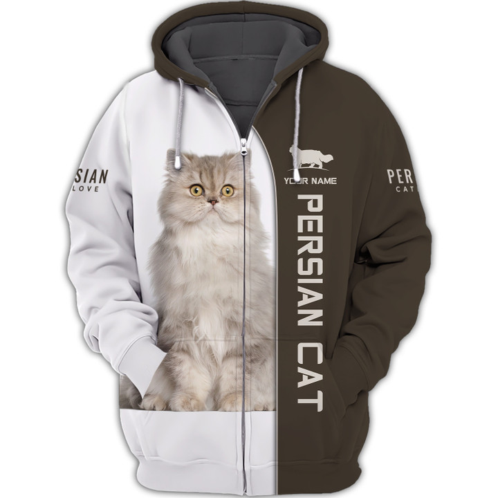 Persian Cat Personalized Name 3D Zipper Hoodie Custom Gift For Persian Lovers