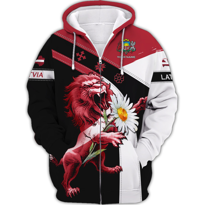 Coat Of Arms Of Latvia Personalized Name 3D Latvia Zipper Hoodie