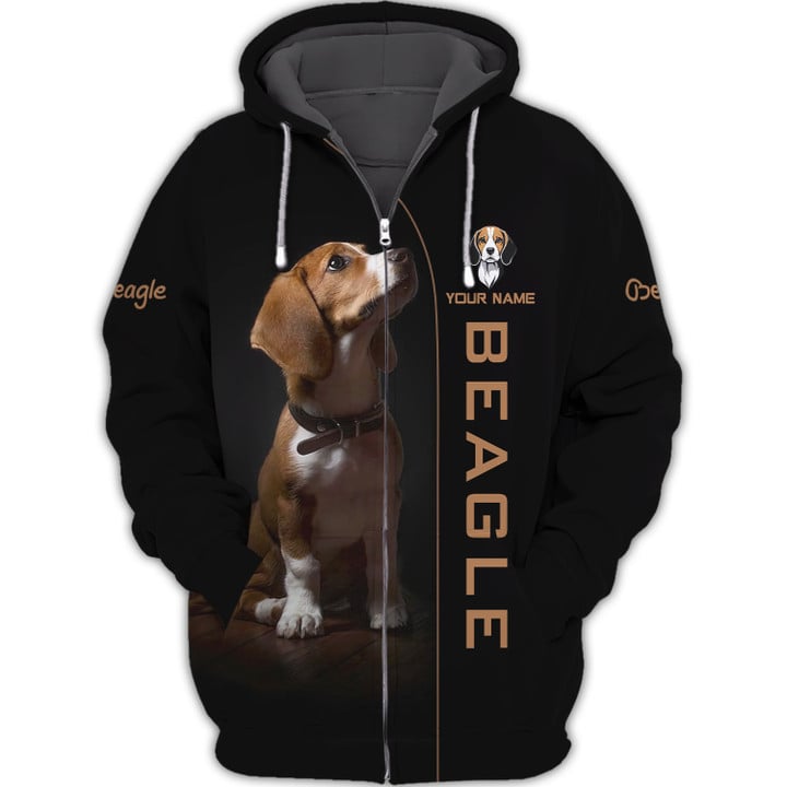 Custom Name 3D Beagle Zipper Hoodie Beagle Personalized Name Zipper Hoodie For Beagle Lovers