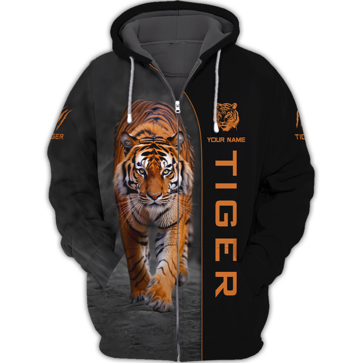 Casual Tiger Graphic Personalized Name 3D Zipper Hoodie Gift For Tiger Lovers
