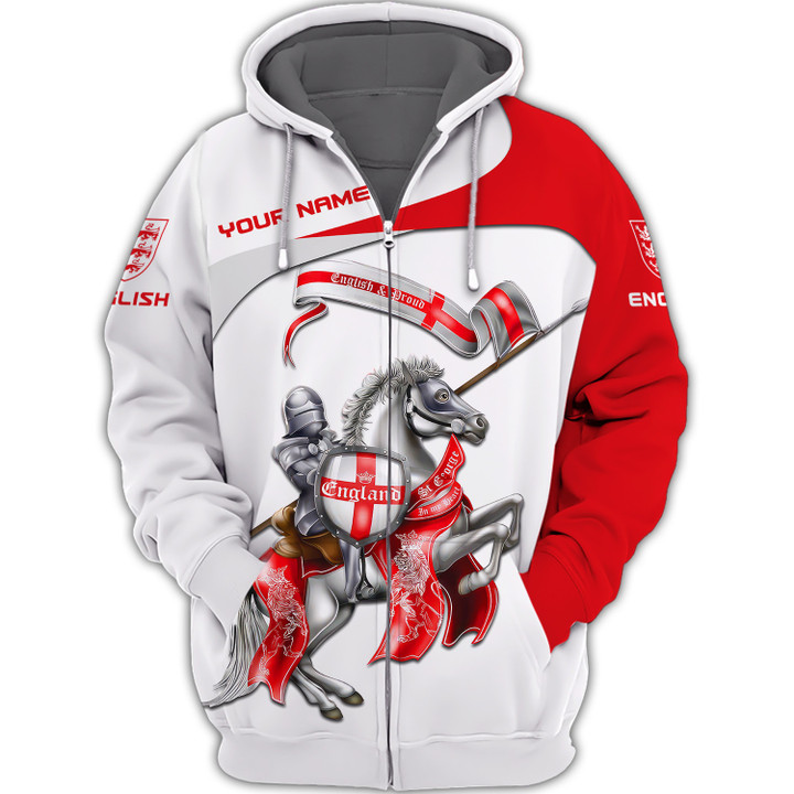 Personalized Name England 3D Full Print Zipper Hoodie Gift For England Lovers