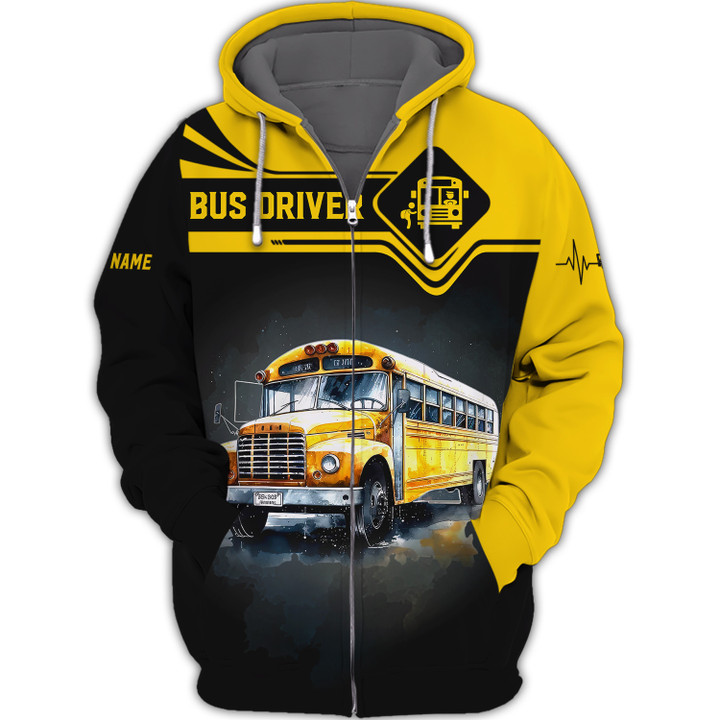 Bus School Driver Personalized Name 3D Zipper Hoodie Custom Gift For Bus Drivers