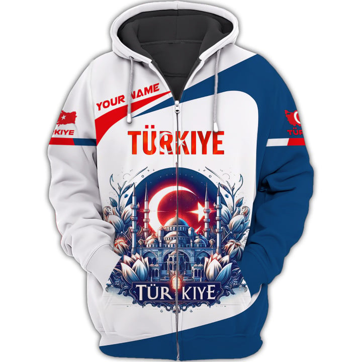 Türkiye Personalized Name 3D Zipper Hoodie Custom Gift For Türkiye Lovers