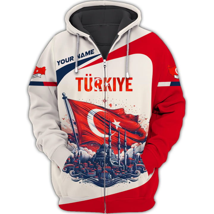 Türkiye Flag 3D Full Print Zipper Hoodie Personalized Zipper Hoodie For Türkiye Lovers