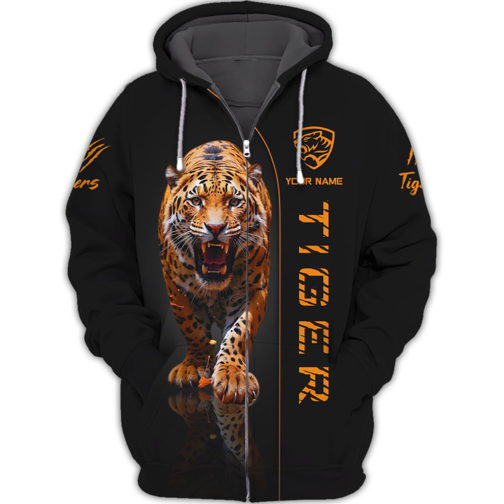 Unisex Tiger Zipper Hoodie Personalized Name Tiger Zipper Hoodie Gift For Tiger Lovers