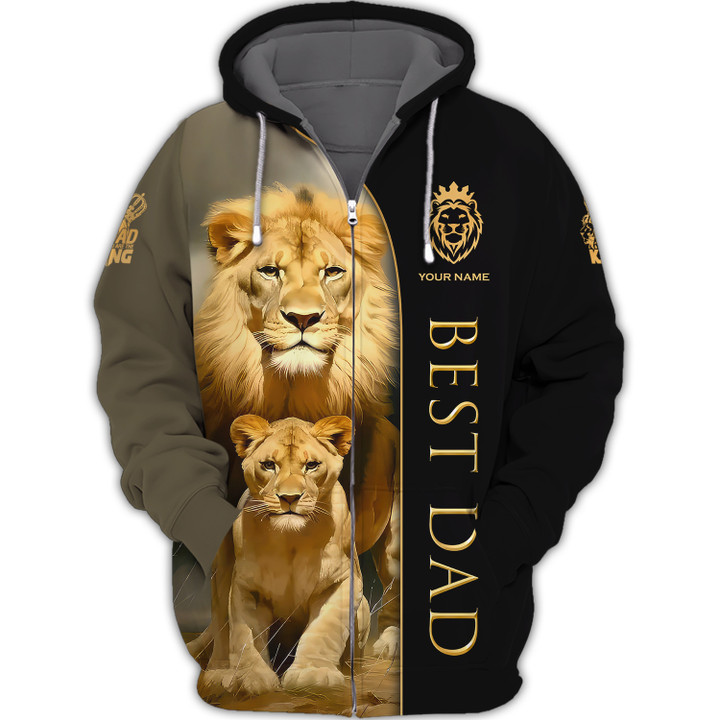 Best Lion Dad Personalized Name 3D Full Print Zipper Hoodie