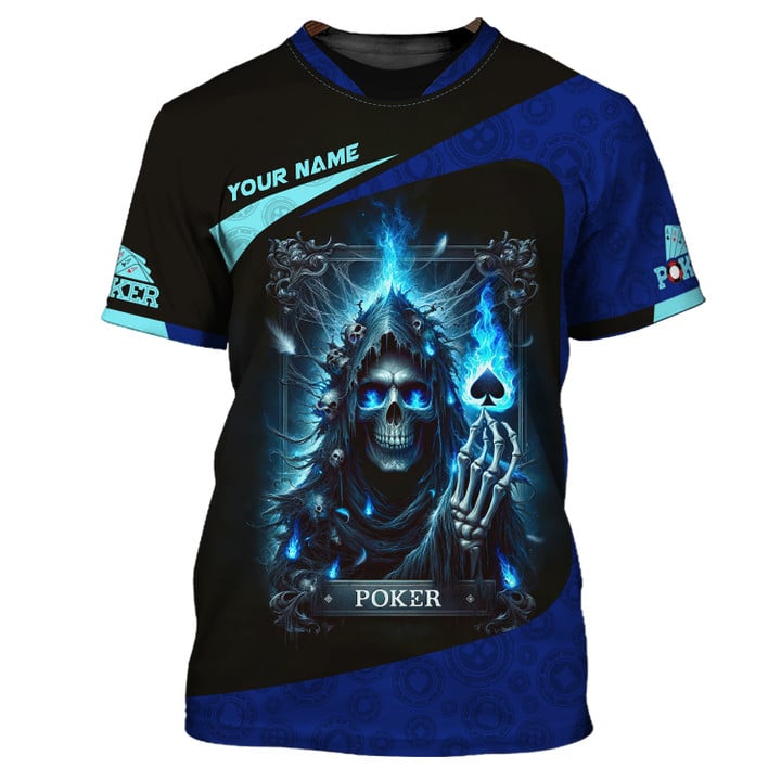 Blue Skull Poker Personalized Name 3D Shirt Custom Gift For Poker Lovers