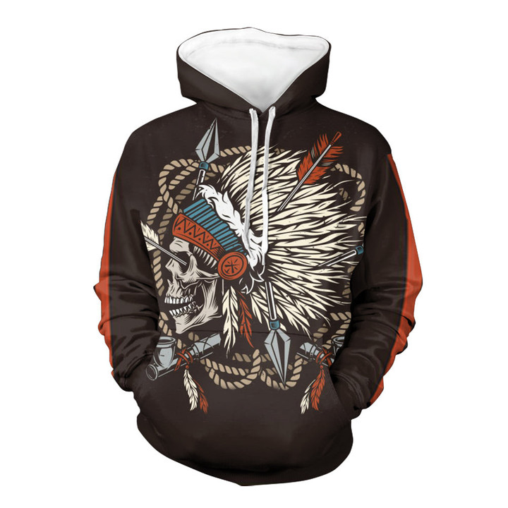 Skull Chief Native American 3D 3D ed Hoodie  All Over Print Version 1