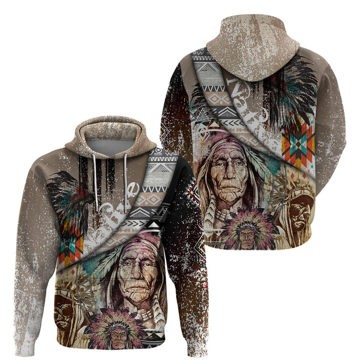 Native American Feather Headdress Portrait Of American Indian Colorful Distress Beton Texture Hoodie TS04