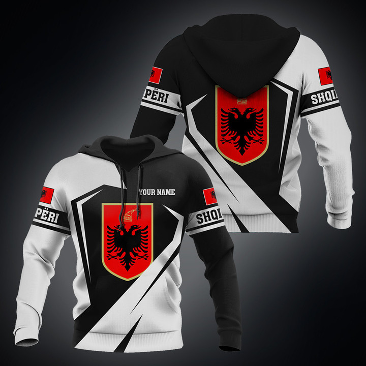 Hoodifize - Custom Name Albania Shqip?ri Coat Of Arms Diamond White Unisex Adult Shirts