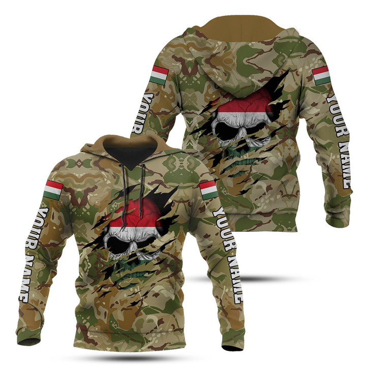 Hoodifize Unisex Shirts Custom Name Hungary 3D Camouflage Skull Flag