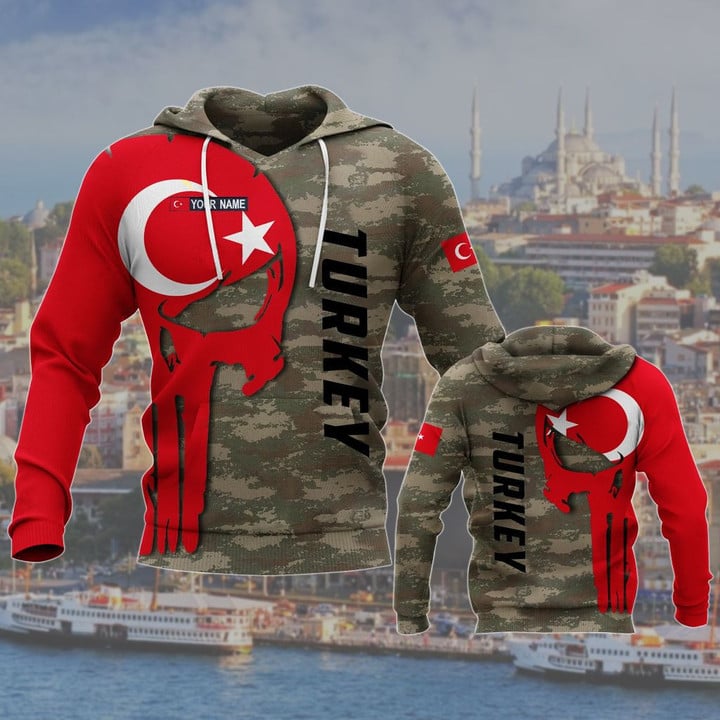 Customize Turkey Skull Flag Camo Unisex Adult Hoodies