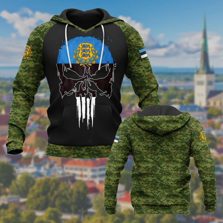 Estonia Coat Of Arms Skull Camo Unisex Adult Hoodies