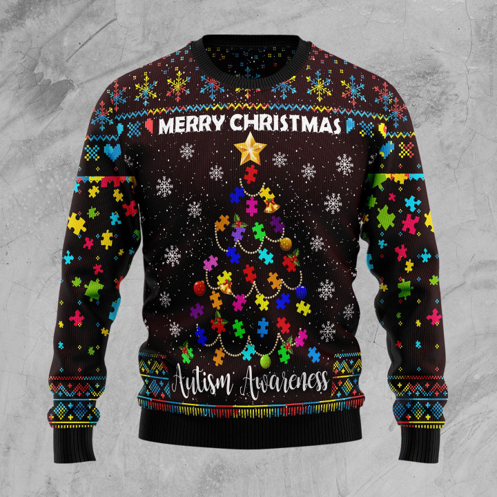 Christmas Tree Autism Awareness Ugly Christmas Sweater for men and women