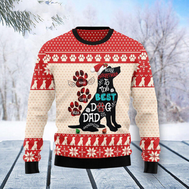 Custom Name Dog Dad Christmas Ugly Christmas Sweater, Christmas Gift For Pet Lovers