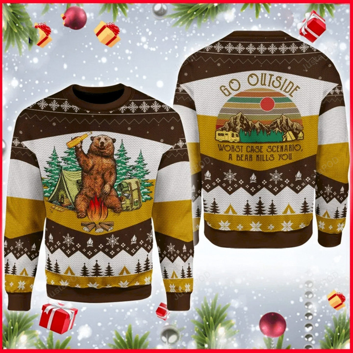 Go Outside A Bear Kills You Ugly Sweater Christmas, Christmas 3D Sweater, Gift For Xmas