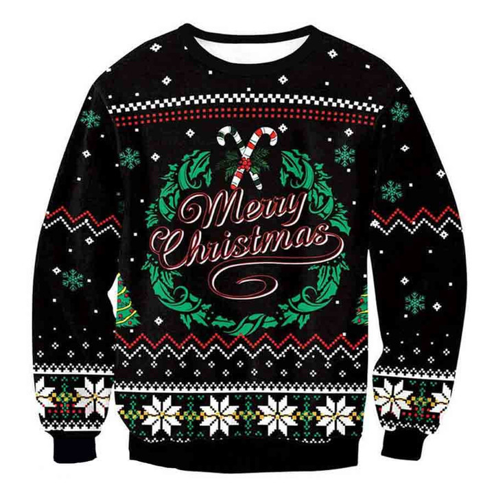 Merry Xmas Wreath Print Awesome Gift For Christmas Ugly Christmas Sweater