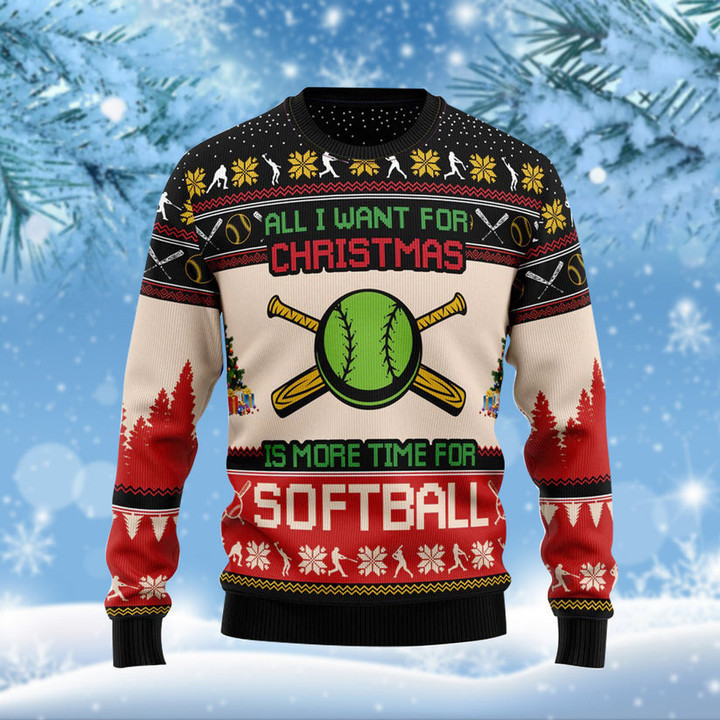 All I Want For Christmas Is Softball Funny Ugly Christmas Sweater For Men & Women Adult