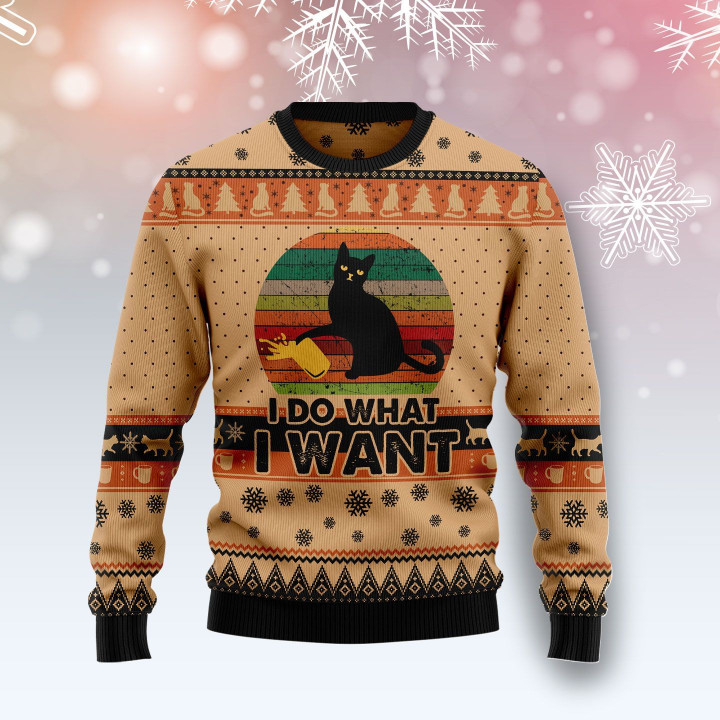 I Do What A Want Black Cat Ugly Christmas Sweater For Men & Women