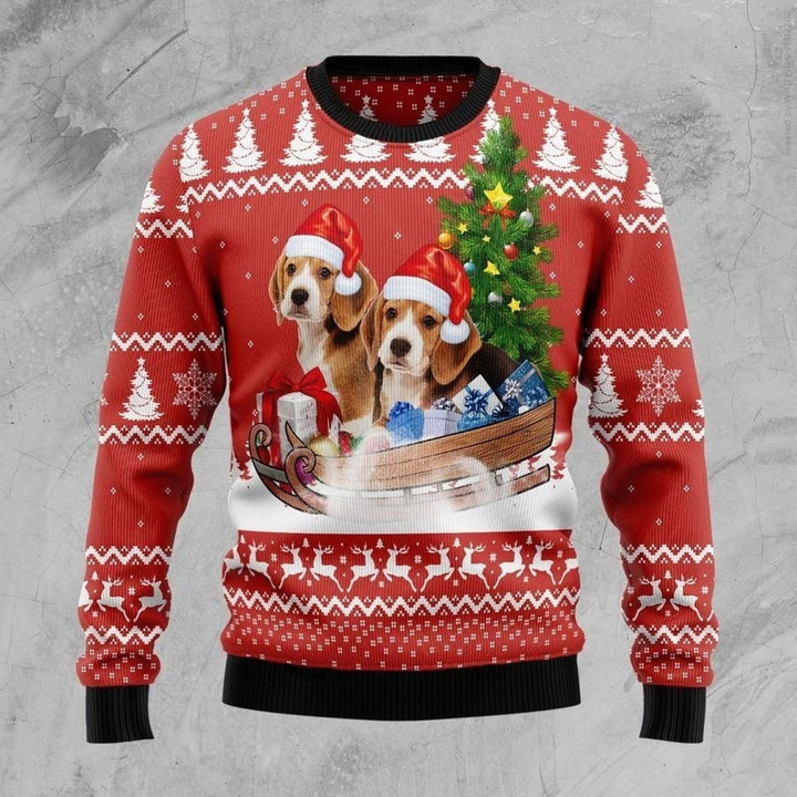 Beagle Dashing 3D Ugly Christmas Sweater