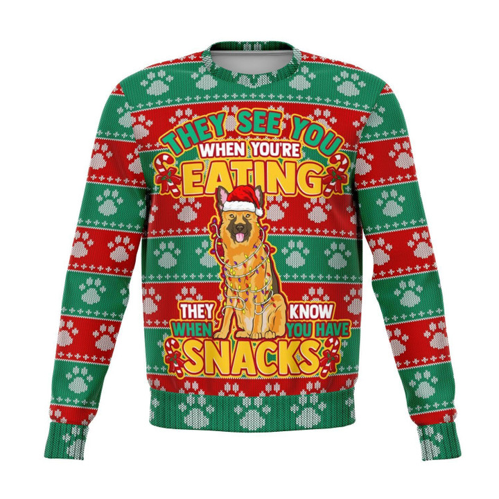 German Shepherd They Know When You Have Snacks Christmas Ugly Sweater